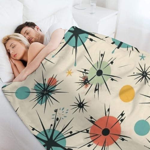 Couverture en flanelle douce haut de gamme au design étoiles rétro atomiques