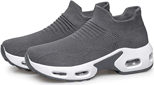 Doussprt Walking Shoes For Women Slip On Sock Sneakers Lady Girls Nurse Mesh Air Cushion Platform Loafers Fashion Casual Grey Us Size 7 7.5 #TOP6