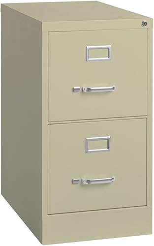 Pemberly Row Archivador de 22 pulgadas de metal profundo con 2 cajones de ancho de letra en masilla beige