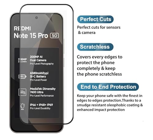 Image of HD Tempered Glass Screen Protector Compatible for Redmi Note 15 Pro 5G with Edge to Edge coverage and Easy Installation kit