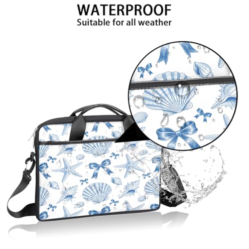 Bolso para portátil Line Art con diseño de estrella de mar, conchas y lazos, para portátiles de 15 pulgadas, funda slim para computadora, maletín profesional para mujeres y hombres, bolso mensajero para trabajo, oficina y viajes miniatura 3