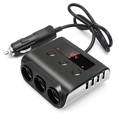 3-Sockets Cigarette Lighter Splitter,100W 12V/24V Car Power DC Outlet Adapter with 3.6A 4
