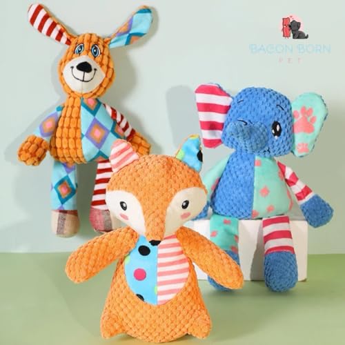 Pelúcia Brinquedos Interativos Cães Mordedor Pet Cachorros Com Som de Plástico (Raposa Retalhos)