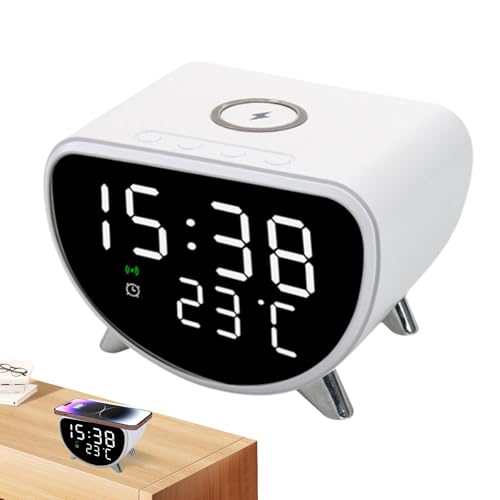 Reloj de alarma de cargador inalámbrico, despertador con estación de cargador | Despertador digital con indicador de temperatura - Temporizador de sueño, Estación de cargador inalámbrico rápido de 15