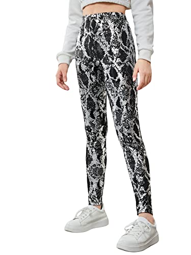 Wdirara Girl's Elastic High Waisted Snakeskin Print Leggings Skinny Yoga Pants Black And White 14Y #TOP10