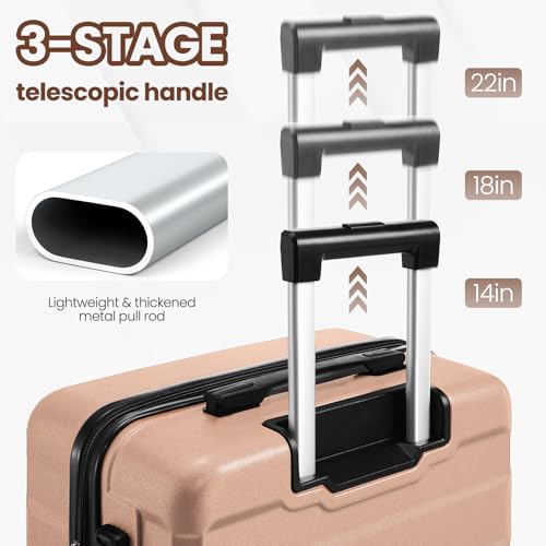 Image of Hoteel Luggage Sets 3 Piece, 4-Year Warranty, Carry-On Luggage with Dual-Spinner Wheels, ABS Hard Shell Suitcase with TSA Locks, 20 Inch Lightweight Luggages for Travel, Light PinK(20IN /DB /TB)