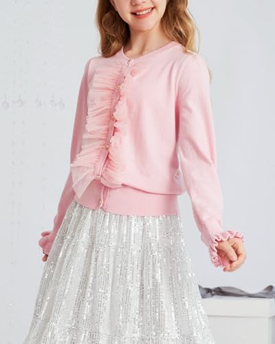Image of Girls Pink Cardigan Uniform Sweater Button Knit School Cardigan for Girls 5-6