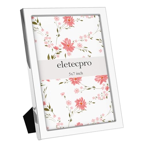Image of eletecpro 5x7 Enamel Picture Frame with Real Glass Cover, Cute Photo Frame with Silver Metal Edge, Horizontal and Vertical Display Pictures 5 by 7 for Tabletop and Wall Decor, White, 1 Pack