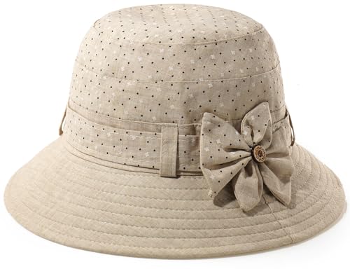 Glamorstar Cloche Hats for Women Vintage Bowler Hat Floral Fedora Bucket Hats Beige B