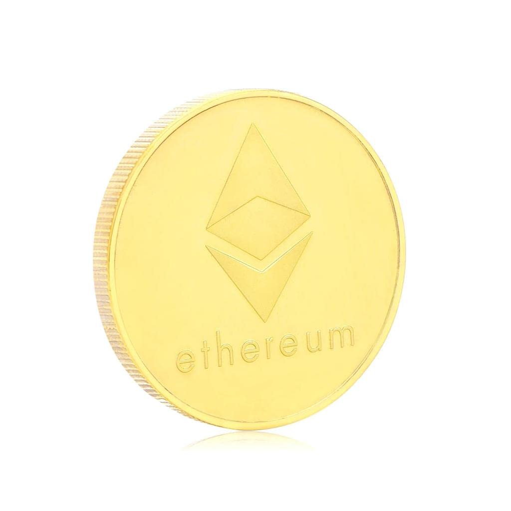Ethereum Physical Collectors Coin, Gold Plated ETH Collectible Coin Edition, Blockchain Cryptocurrency, Antique Imitation Creative Souvenir