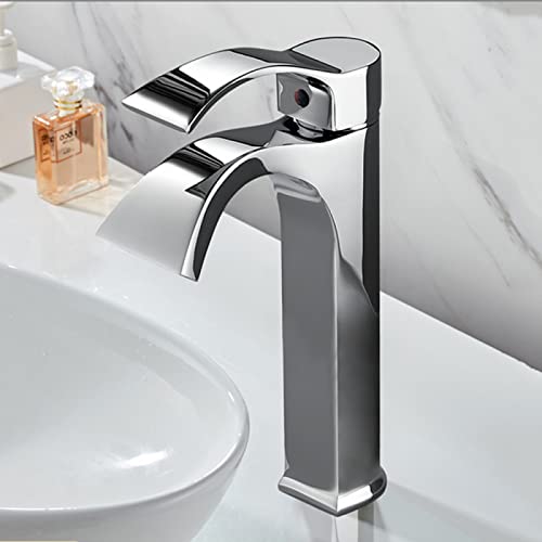 Grifo de lavabo cascada cromado mezclador de agua fría y caliente para baño