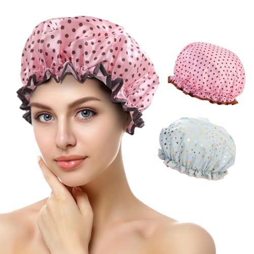 Gorro Ducha Mujer, Gorros de Ducha Impermeables, Shower Cap Reutilizables con Banda Elástica, Gorro de Ducha para Salón, Spa, Viajes, Hotel, Cocina (E)