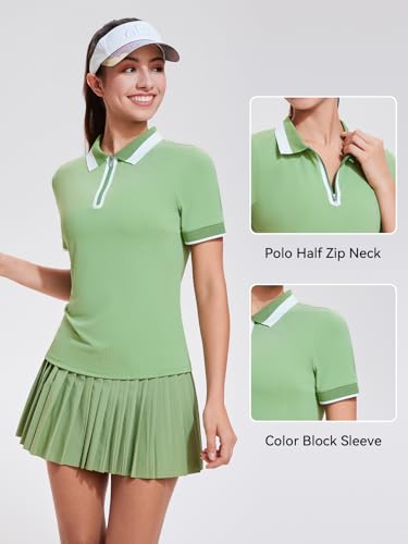 Image of Tennis Skirt Sets for Women Zipper Color Block High Waisted Golf Polo Two Piece Skirt Set Women 2 Piece Outfits