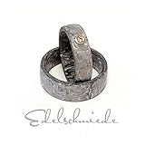  ausgefallene Trauringe Carbon grau mit Brillant (0,05ct) im Damenring in Rotgold gefasst