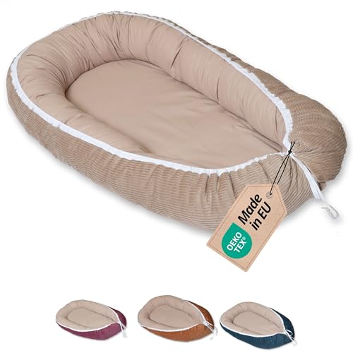 ULLENBOOM Babynest - 100% OEKO-TEX Materialien & Made in EU, Cord Sand - Babynestchen Neugeborene aus kuscheliger Baumwolle, Ideal als Reisebett & Kuschelnest geeignet