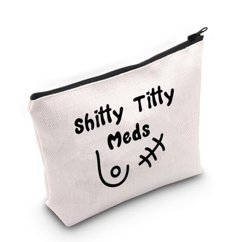JXGZSO Breast Cancer Chemo Makeup Bag Shitty Titty Meds Cosmetic Bag Cancer Cheer Up Gift Breast Cancer Awareness Gift, Shitty Titty Meds