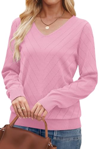 Image of WIHOLL Sweaters for Women V Neck Casual Knit Long Sleeve Tops Lightweight Pullover Clothes Fall Fashion Outfits 2026