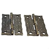 10 Pcs Bronze Hinge Vintage Folding Butt Hinges Brass Floral Hardware with Screws for Doors Windows Furniture Cabinet Cupboard Wardrobe Wooden Boxes Case Chest Small (Length:1-1/2', Width:7/8')