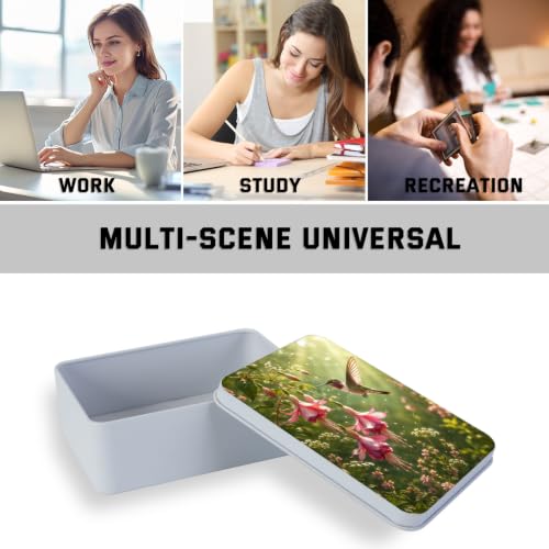 Image of Decorative Metal Tin Box with Lid,Hummingbird Flower Organizer