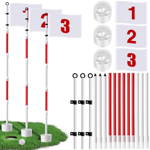 Threehoney 3 Pack Golf FlagStick 6ft Putting Flag Golf Hole Cup Pole Pin Numbered Flags for Driving Range Backyard Yard Course Putting Green and Chipping Greens Gifts