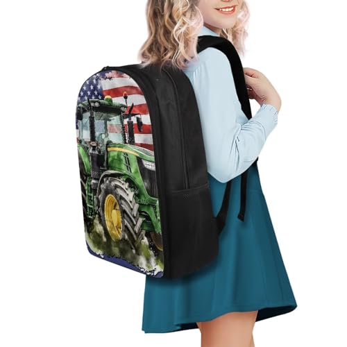 Tractor Backpack for Boys Elementary School American Flag Print Kids School Heavy Duty Bookbag Large Capacity Backpack for School Boys 5th Grade3