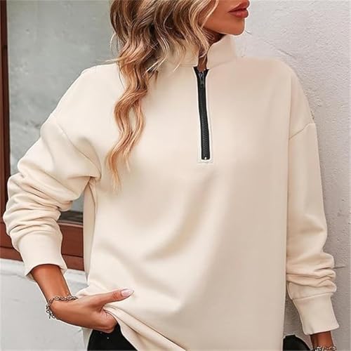 Womens Zip-Up Dropped Shoulder Sweatshirt, Quarter Zip Up Sweatshirt Women, Casual Outfits Pullover Sweatshirt (Flower Gray,S)2