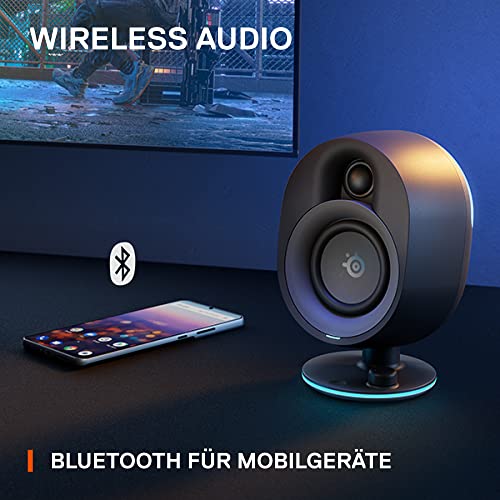 SteelSeries Arena 7 - 2.1-Gaming-Lautsprecher 2-Wege-Lautsprecherdesign Starke Bässe, Subwoofer Reaktive RGB USB, Aux, optisch, kabelgebunden Bluetooth PC, PlayStation, Mobilgeräte, Mac, Black