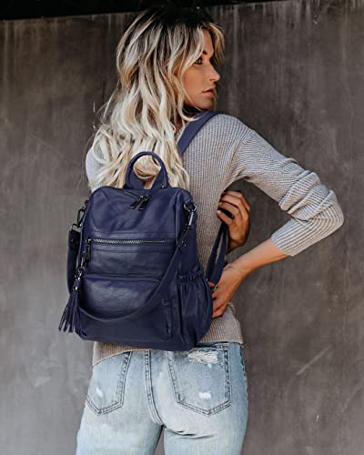 Image of Uromee Travel Backpack Purse for Women Vegan Leather Ladies Fashion Tassel Shoulder Bag Convertible
