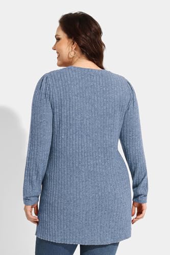 RITERA Plus Size Tops For Women Lightweight Sweater Round Neck Long Sleeve Shirts Tunic Fall Blouse4