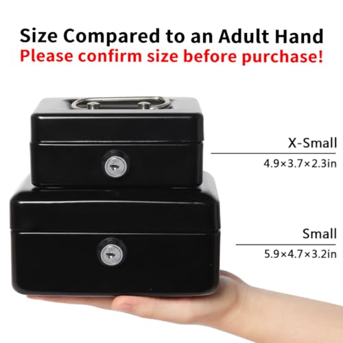 Decaller Small Cash Box with Lock and Slot, Metal Coin Bank Piggy Bank for Adults & Kids, 5.9" x 4.7" x 3.2", Black
