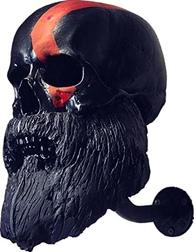 ZZHFC Motorcycle Skull Helmet Holder, Skull with Beard-Helmet Rack, Removable Resin Crafts Motorcycle Helmet Wall Mount, Hanger for Bike, Baseballs and Rugby Helmet (A) Cover