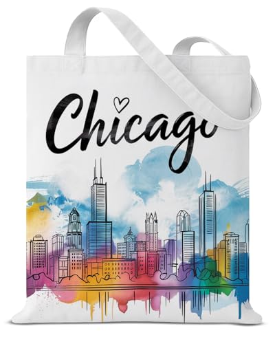 Chicago Canvas Tote Bag for Women Travel Lovers Chicago Souvenirs Gifts Reusable Shoulder Bag for Shopping Grocery Travel Vacation - Main Image