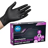 MED PRIDE Black Medical Surgical Nitrile Disposable Exam Gloves Medium, 4mil Thick Latex & Powder-Free, Pack of 50