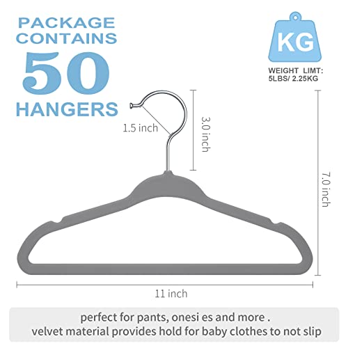 MOERKADA Pink Velvet Kids Hangers 50 Pack - 11" Ultra Thin Non-Slip Clothes Hangers for Baby/Toddler/Daycare | 360° Rotating Hooks, Space-Saving Nursery Organization by MOERKADA - Image 2