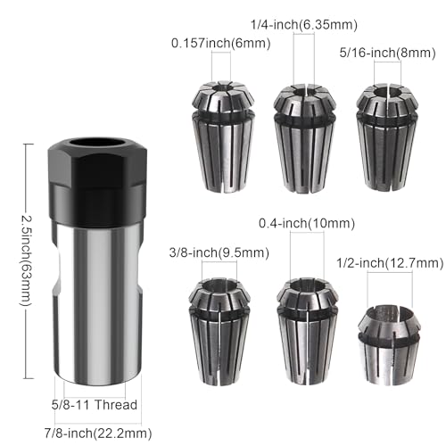 Image of 5 /8 inch-11 Thread Angle Grinder Extension Shaft Set Electric Drill Conversion Collets Adapter Woodworking Tool Accessories Include Spring Collet (6, 1 /4, 8, 9.5, 10, 1 /2) 7PCS