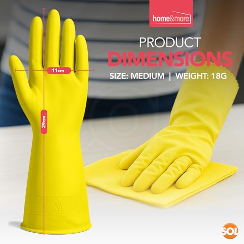 SOL 4 Pairs Medium Household Gloves, Yellow Heavy Duty Rubber Gloves for Cleaning with Non-Slip Grip, Durable Waterproof Design for Kitchen, Bathroom & Dishwashing, Multipurpose & Comfortable To Use