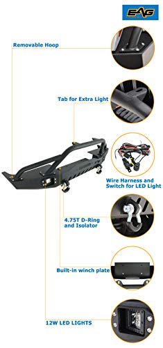 EAG Steel Front Bumper with LED Lights and Winch Plate Fit for 84-01 Cherokee XJ/Comanche MJ - Thumbnail 2