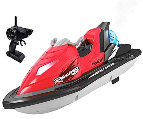IOKUKI RC Boats for Kids & Adults, Remote Control Boat for Pools & Lakes with Rechargeable Toy Boat Battery / Dual Motors/ Charger Cable & Low Power Prompt Motor Boat - Red
