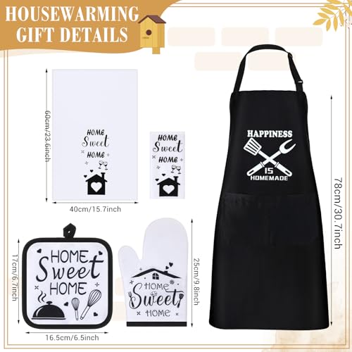 Patelai 17 Pcs House Warming Gifts New Home, Housewarming Gift Basket for New Homeowner Sweet Couples Home Supplies Include Apron Bamboo Spoons Cutting Board Gloves Cards with Black Present Box