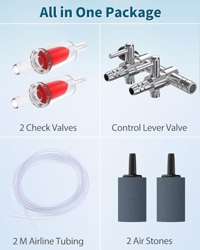 Pawfly Aquarium Air Pump 3.8 L/min Oxygen Pump for 75 to 230 litre Fish Tanks Buckets Quiet Aerator Pump Kit with Airline Tubing Control Lever Valve Air Stones and Check Valves - Image 3