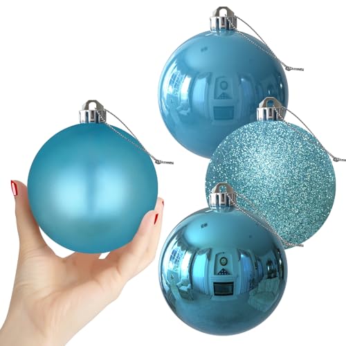 Baby Blue 4.0" Large Christmas Balls - Christmas Tree Decoration Ornaments Shatterproof Hanging Balls for Birthday Halloween Holiday Wedding Decorations Set of 4pcs