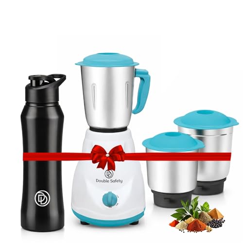 Image of New York 750W Juicer Mixer Grinder With Hold & Cold Water Bottle 1Ltr Combo | 3 Jar | Perfect for Juicing, Mixing, Blending | Stainless Steel Blades | Blue | 2 Years Warranty