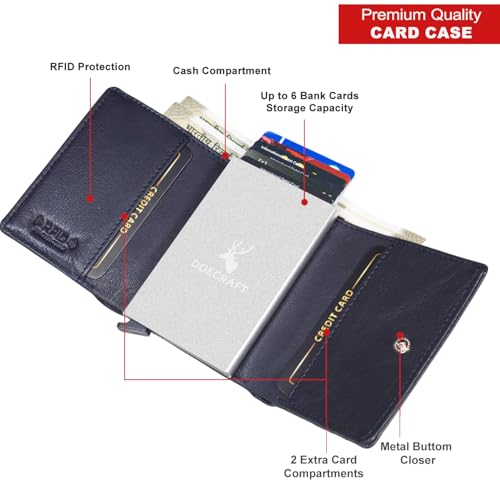 Image of Men's Genuine Leather RFID Wallet | Premium Slim Red Wallet for Men with Deer 3D Print | 8 Card Slots Secure and Durable Design Casual Stylish | Formal & Gifting Use, Blue and Silver