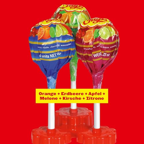 Chupa Chups Mega Lutscher, XXL Lolli enthält 10 Mini Frucht-Lollis in 6 Geschmacksrichtungen, in drei Farben erhältlich, geeignet für Geburtstag, 10 x 12g