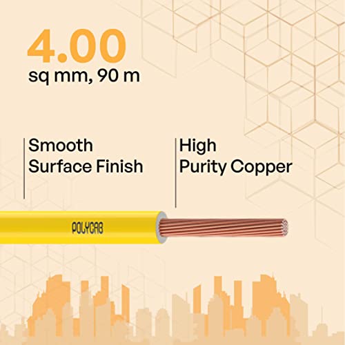 Image of Polycab OPTIMA+ 4sqmm 90M coil | Flame Retardant | Lead free | 99.97% high purity copper | Rodent protection | PVC insulated housewire [Yellow]
