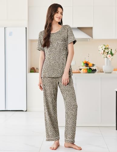 Ekouaer Womens Pajama Sets Short Sleeve Top and Pants 2 Piece Pjs Soft Sleepwear Comfy Lounge Set S-XXL3