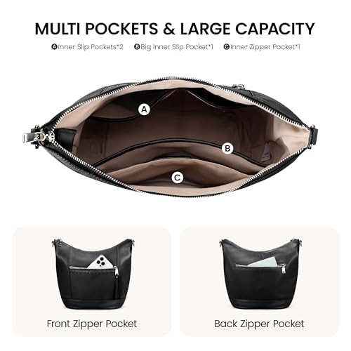 befen Genuine Leather Crossbody Hobo Purse for Women Soft Lightweight Leather Handbags with 2 Removable Straps4