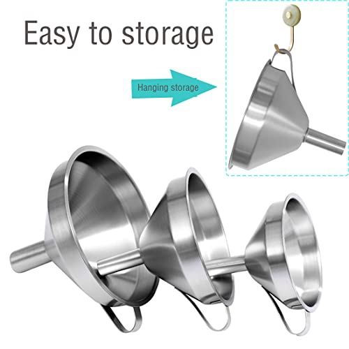 Weymier Metal Funnels For Kitchen Use With 1 Removable Strainer 3 Pcs Food Grade Stainless Steel Funnels For Filling Bottles Transfer (4.33" 5.12" 5.9") #TOP4