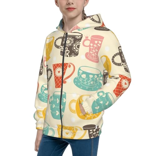 Vintage Cup Kid Hoodies Boys Zip Up Sweatshirts Girls Pullover with Pocket