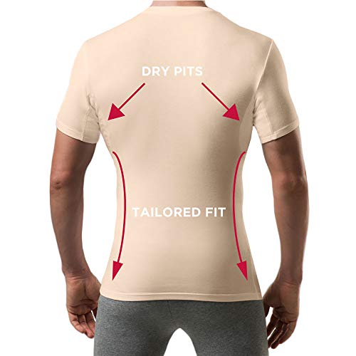 Sweatproof Undershirt for Men with Underarm Sweat Pads (Slim Fit, V-Neck) Beige - Thumbnail 3